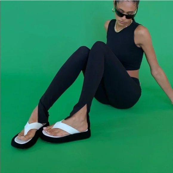 WeWoreWhat Pants - WeWoreWhat Fold Over Slit Black Legging Size M NWT